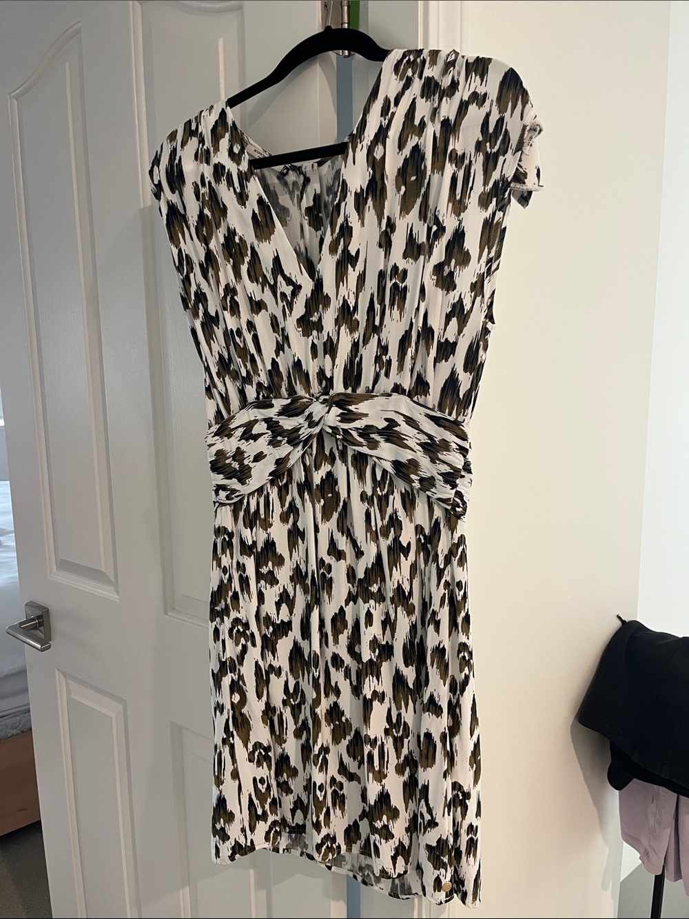 Scotch & Soda White and Olive Animal-Print Tie-Waist Midi Dress